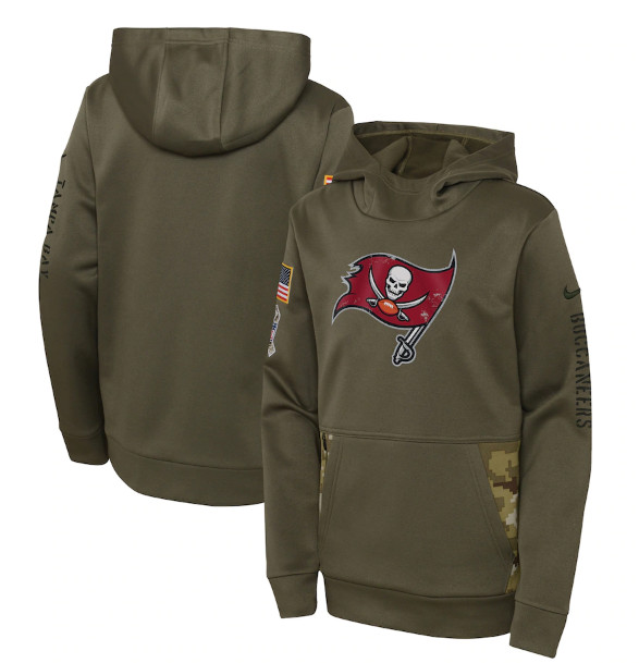 Youth Tampa Bay Buccaneers 2022 Olive Salute to Service Therma Performance Pullover Hoodie